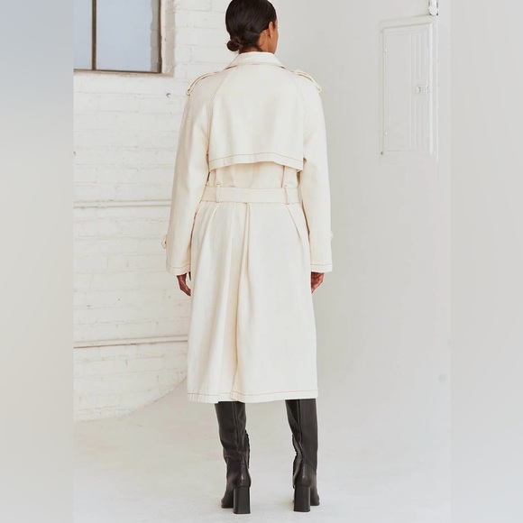 Crescent Denim Trench Coat in White - Picture 3 of 8